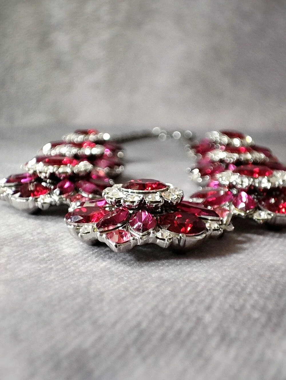 Crystal Raspberry Ruby Spectacular Formal Statement Necklace 200 Crystals NWOT